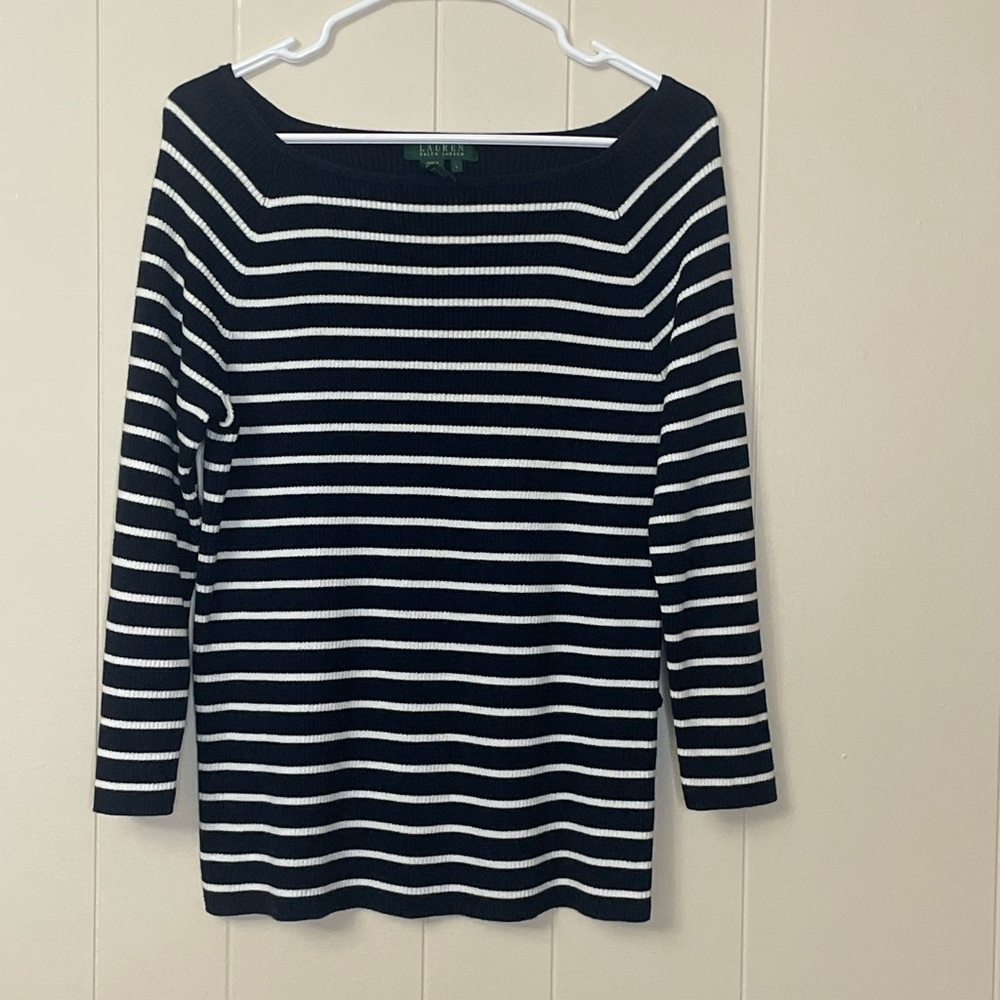 Lauren Ralph Lauren Navy and White Striped Knit Sweater